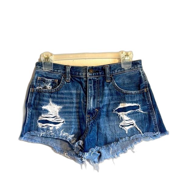 Hollister Pants - Hollister Y2K girly Distressed Blue Denim cutoff shorts size 25 spring‎